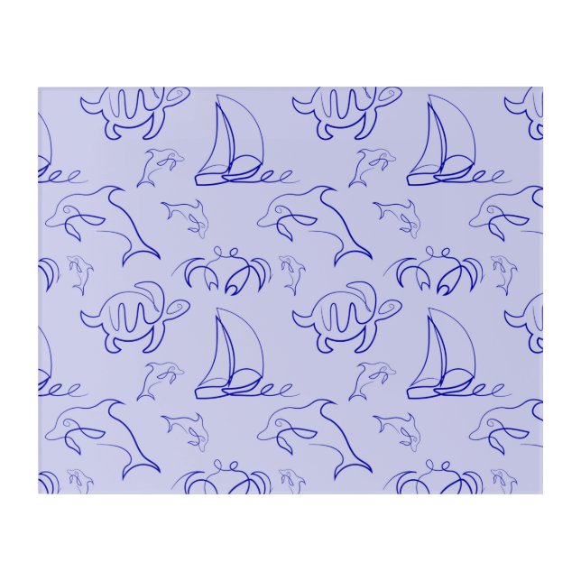 Sea animals and sailboat one line drawing pattern  acrylic print (Front)