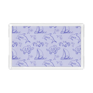 Sea animals and sailboat one line drawing pattern  acrylic tray