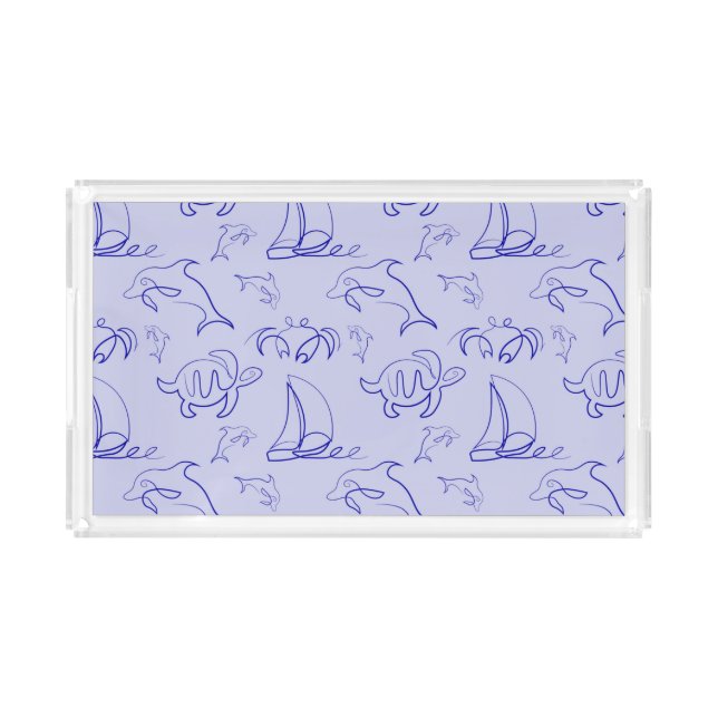 Sea animals and sailboat one line drawing pattern  acrylic tray (Front)