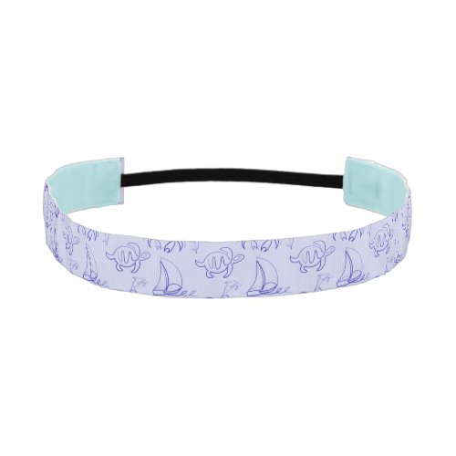 Sea animals and sailboat one line drawing pattern  athletic headband