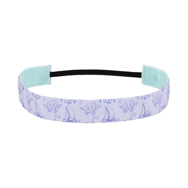 Sea animals and sailboat one line drawing pattern  athletic headband (Front)
