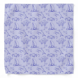 Sea animals and sailboat one line drawing pattern bandana