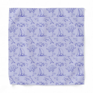 Sea animals and sailboat one line drawing pattern bandana