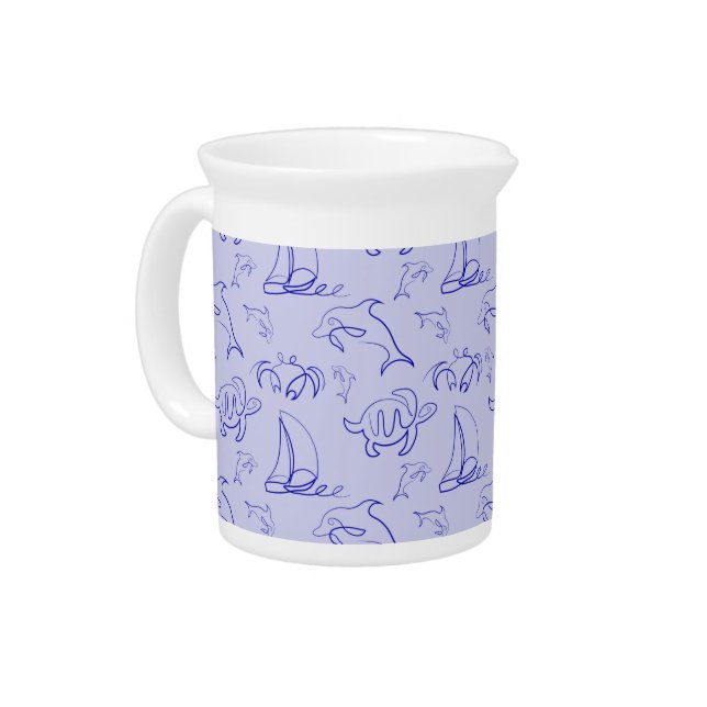 Sea animals and sailboat one line drawing pattern  beverage pitcher (Left)