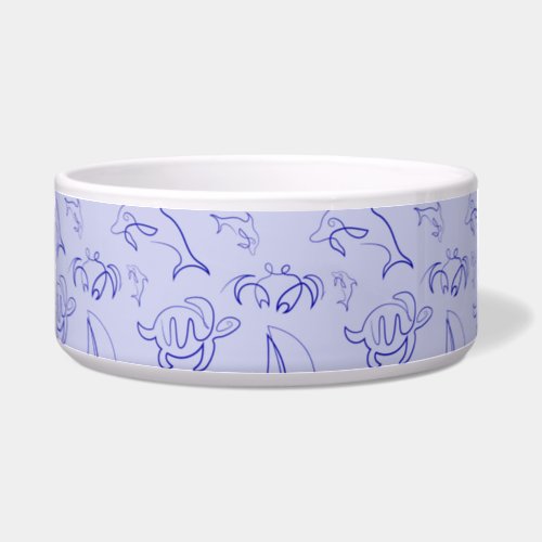Sea animals and sailboat one line drawing pattern  bowl