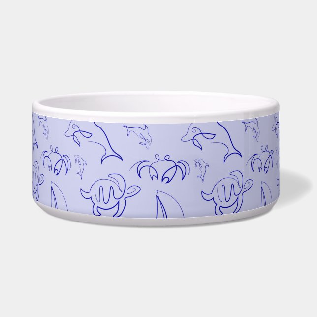 Sea animals and sailboat one line drawing pattern  bowl (Front)