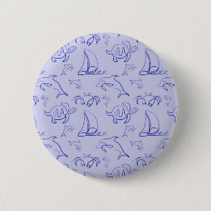 Sea animals and sailboat one line drawing pattern button