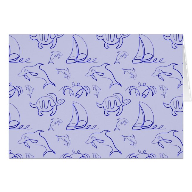 Sea animals and sailboat one line drawing pattern  cards (Front Horizontal)