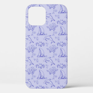 Sea animals and sailboat one line drawing pattern iPhone 12 case