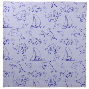 Sea animals and sailboat one line drawing pattern  cloth napkin