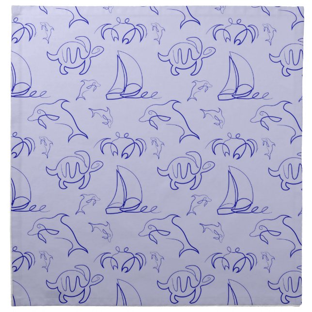Sea animals and sailboat one line drawing pattern  cloth napkin (Front)