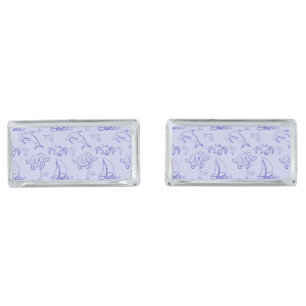 Sea animals and sailboat one line drawing pattern cufflinks