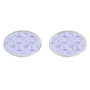 Sea animals and sailboat one line drawing pattern cufflinks