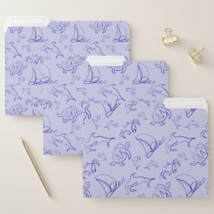 Sea animals and sailboat one line drawing pattern file folder