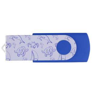 Sea animals and sailboat one line drawing pattern flash drive