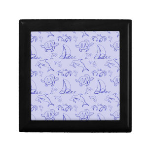 Sea animals and sailboat one line drawing pattern gift box