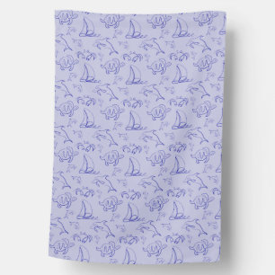 Sea animals and sailboat one line drawing pattern  house flag