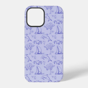 Sea animals and sailboat one line drawing pattern iPhone 12 pro case