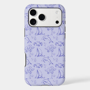 Sea animals and sailboat one line drawing pattern iPhone 17 pro max case