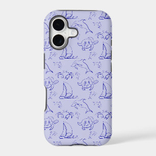 Sea animals and sailboat one line drawing pattern iPhone 17 case