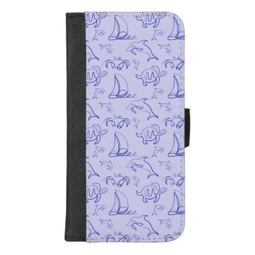 Sea animals and sailboat one line drawing pattern  iPhone 87 plus wallet case
