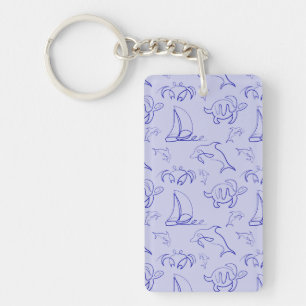 Sea animals and sailboat one line drawing pattern keychain