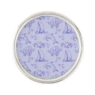 Sea animals and sailboat one line drawing pattern lapel pin