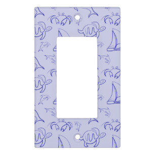 Sea animals and sailboat one line drawing pattern light switch cover