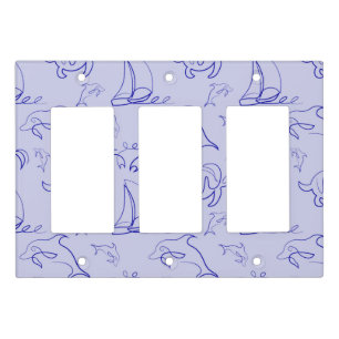 Sea animals and sailboat one line drawing pattern  light switch cover