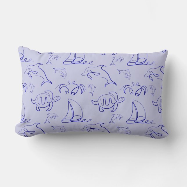 Sea animals and sailboat one line drawing pattern  lumbar pillow (Front)