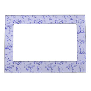 Sea animals and sailboat one line drawing pattern magnetic frame