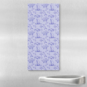 Sea animals and sailboat one line drawing pattern magnetic notepad