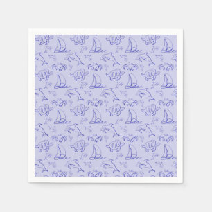 Sea animals and sailboat one line drawing pattern  napkins