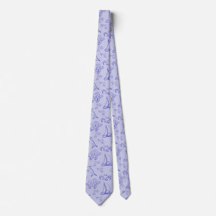 Sea animals and sailboat one line drawing pattern  neck tie