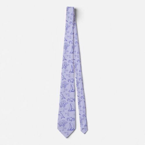 Sea animals and sailboat one line drawing pattern  neck tie