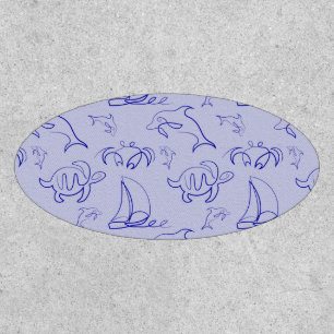 Sea animals and sailboat one line drawing pattern patch