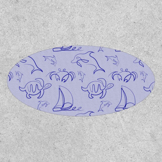 Sea animals and sailboat one line drawing pattern  patch (Front)