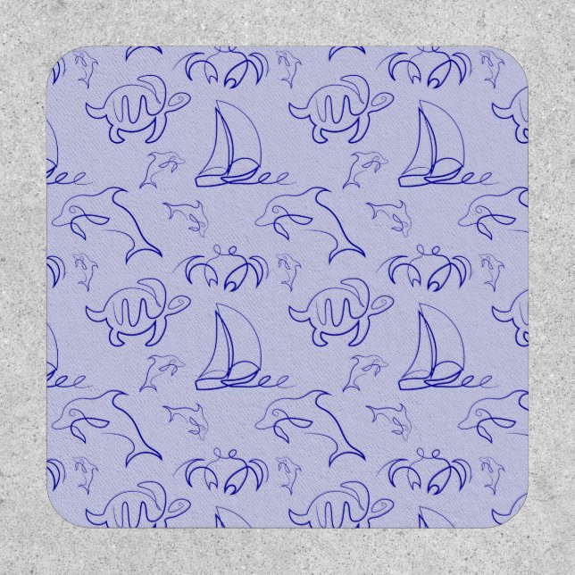 Sea animals and sailboat one line drawing pattern  patch (Front)