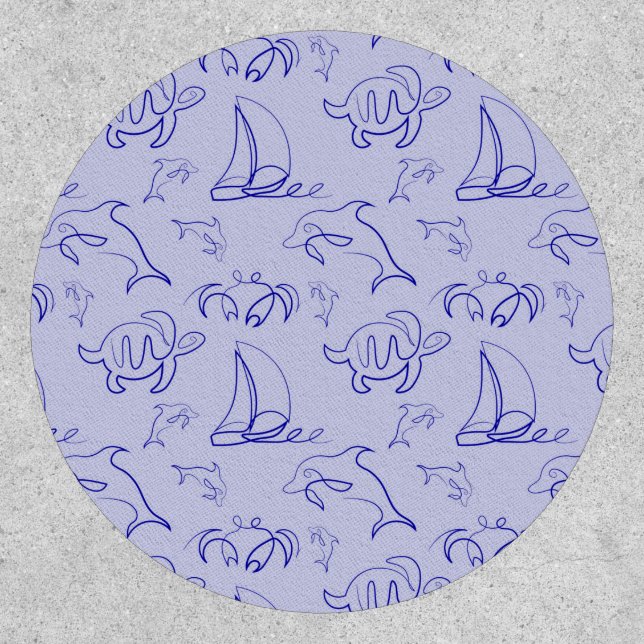 Sea animals and sailboat one line drawing pattern  patch (Front)