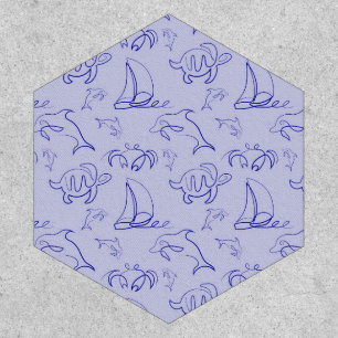 Sea animals and sailboat one line drawing pattern  patch