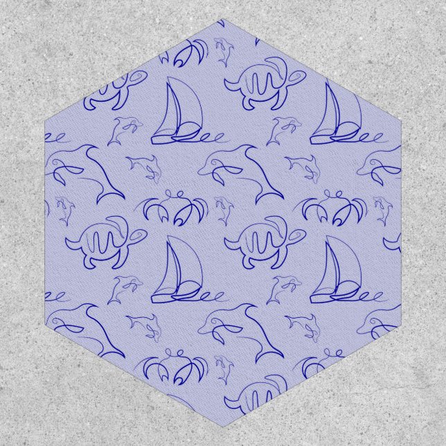 Sea animals and sailboat one line drawing pattern  patch (Front)