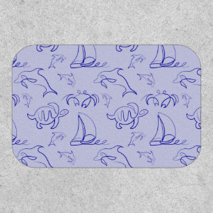 Sea animals and sailboat one line drawing pattern patch