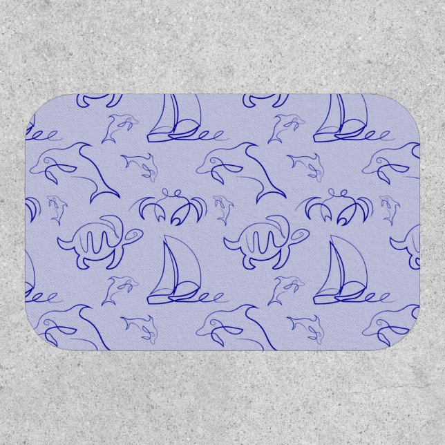 Sea animals and sailboat one line drawing pattern patch (Front)