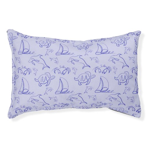 Sea animals and sailboat one line drawing pattern  pet bed