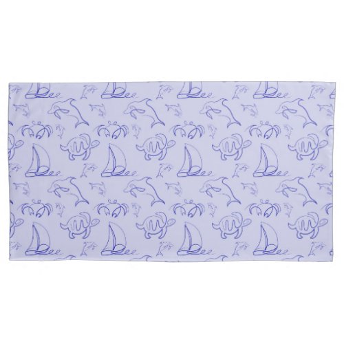 Sea animals and sailboat one line drawing pattern  pillow case