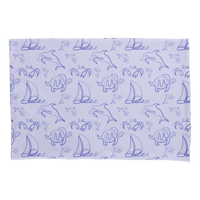 Sea animals and sailboat one line drawing pattern  pillow case (Front-Left)