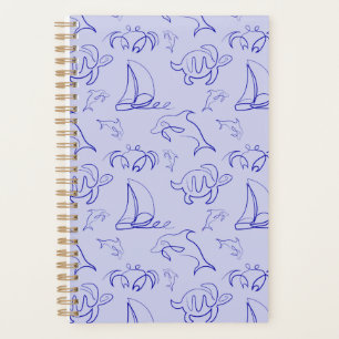 Sea animals and sailboat one line drawing pattern  planner