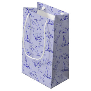 Sea animals and sailboat one line drawing pattern  small gift bag