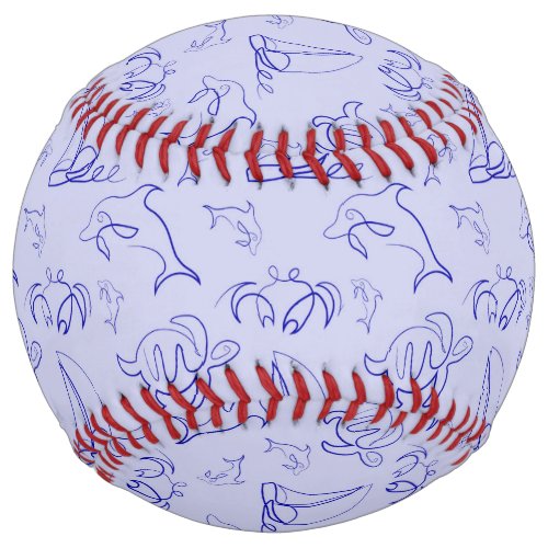 Sea animals and sailboat one line drawing pattern  softball