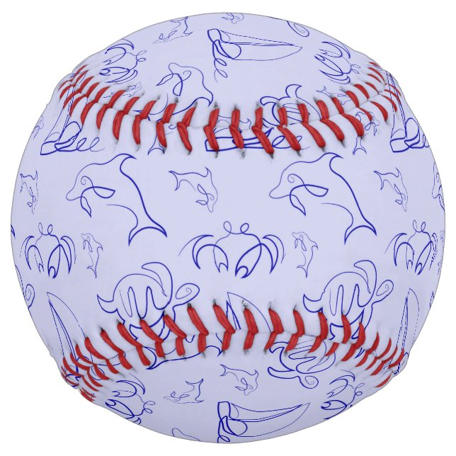 Sea animals and sailboat one line drawing pattern  softball (Front)